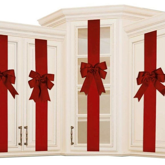- Kitchen Cabinet Door Festive Red Ribbons Set of 4 - Picture 1 of 11